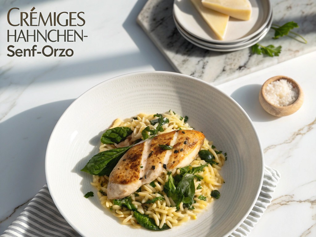Cremiges Hähnchen‑Senf‑Orzo