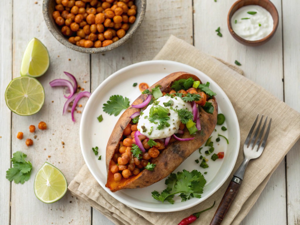 Baked Sweet Potato with Tandoori Chickpeas