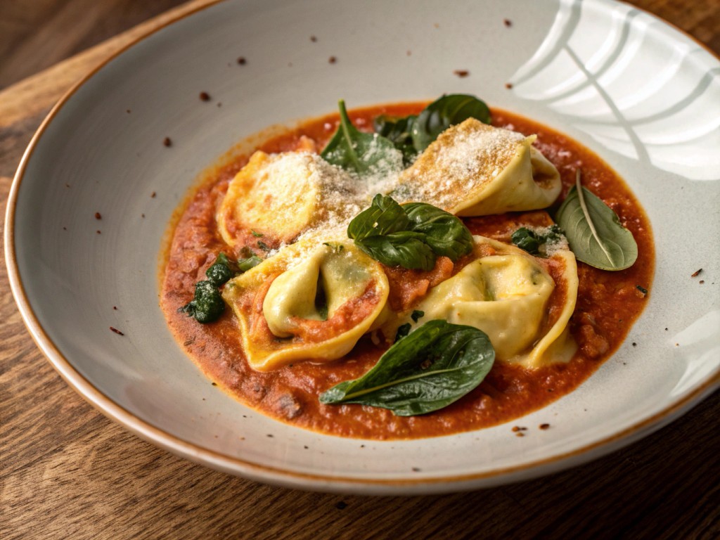 Tortelloni with Creamy Tomato Sauce and Spinach