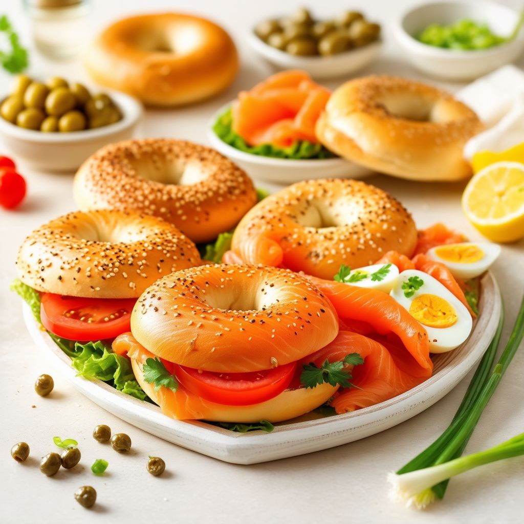 Herzhafter Bagel-Teller mit Räucherlachs und Frischkäse