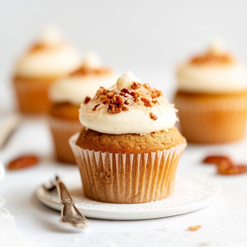 Rum-Infused Coconut Pecan Cupcakes
