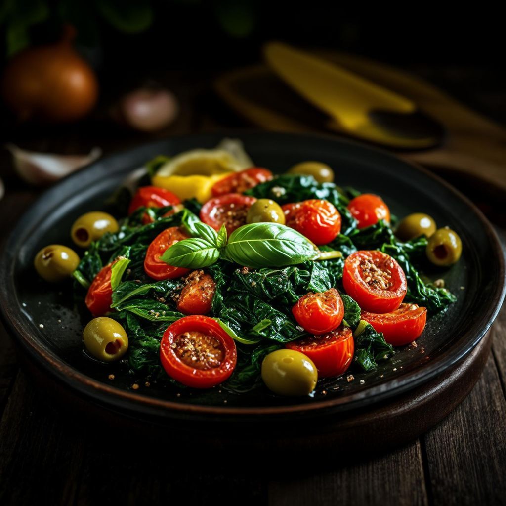 Rainbow Swiss Chard with Tomatoes and Green Olives