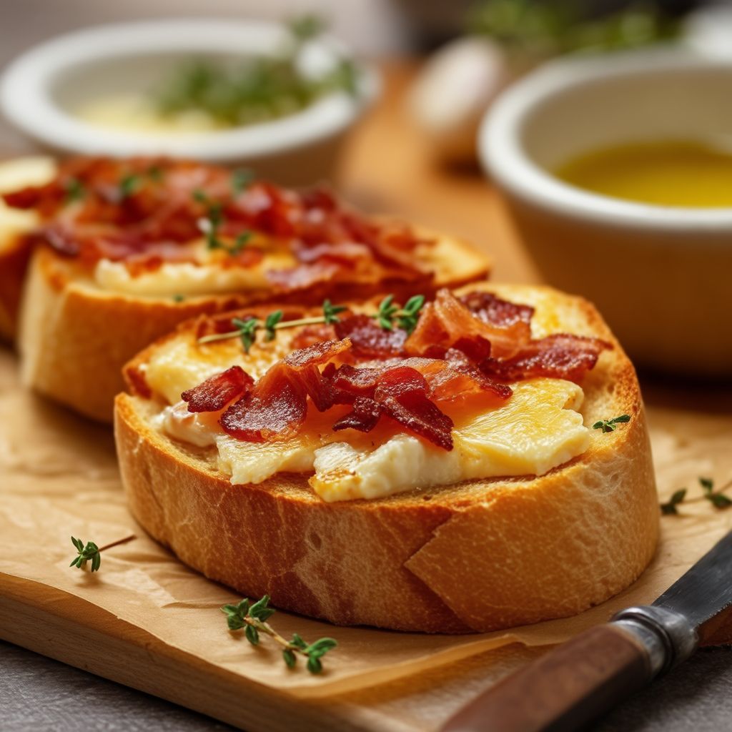 Pane all'aglio salato con pancetta croccante e camembert cremoso