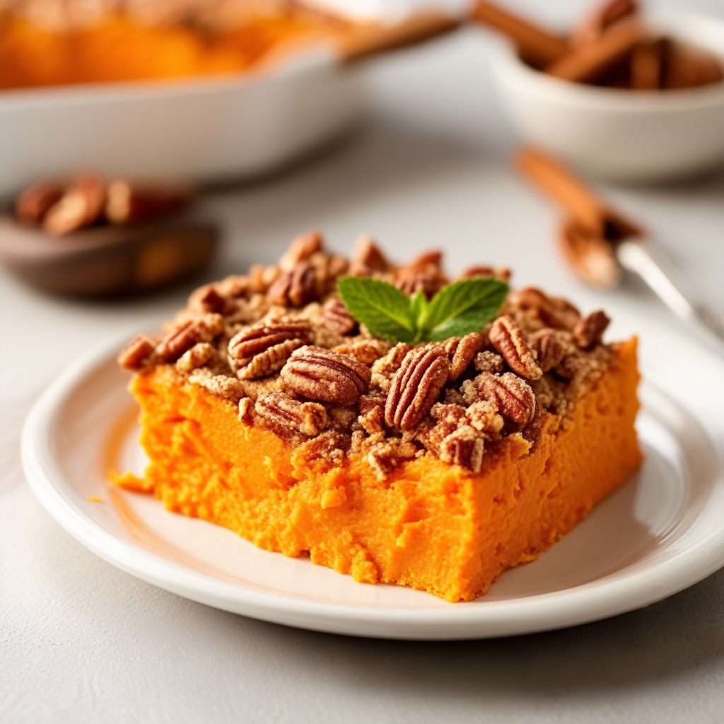 Cremiger Süßkartoffelauflauf mit knusprigem Pekannuss-Topping