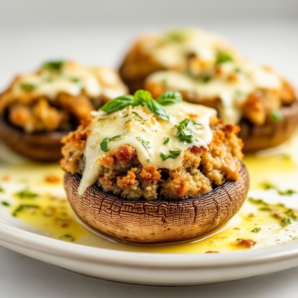 Savory Stuffed Portobello Mushrooms with Creamy Basil Sauce