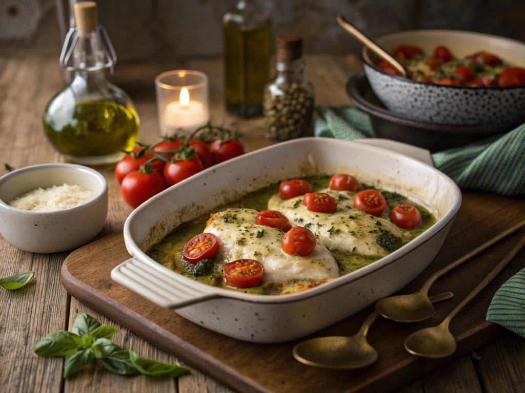 Hähnchen Caprese in Pesto Sahne