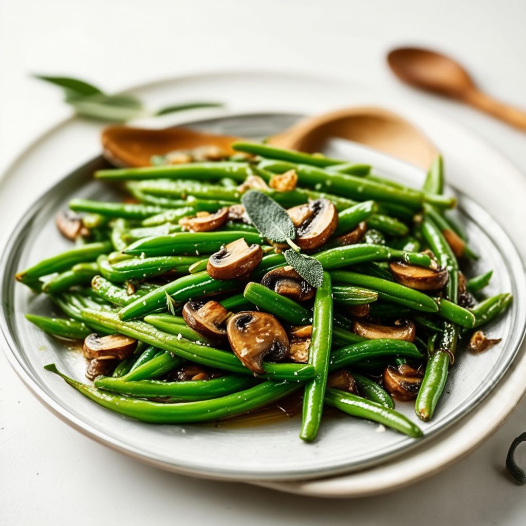 Fagiolini Saltati con Funghi e Burro all'Aglio e Salvia