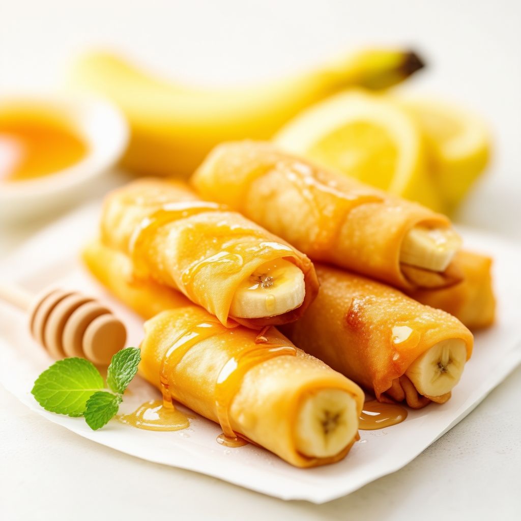 Golden Banana Rolls with Honey Drizzle