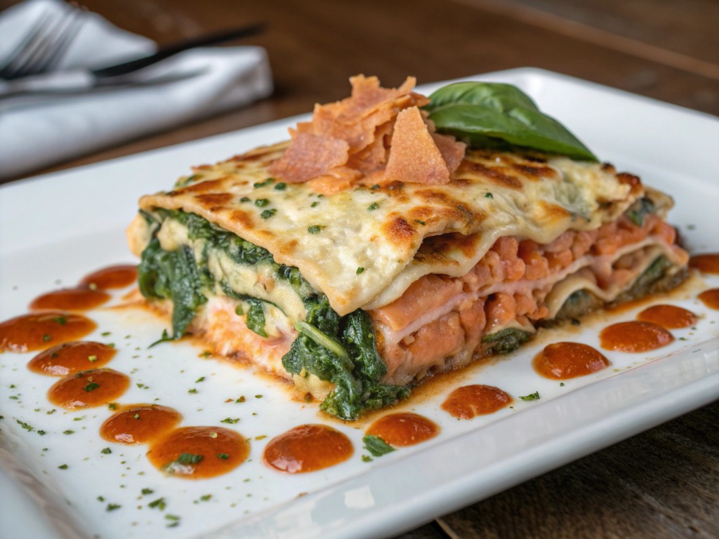 Spinatlasagne mit Lachs