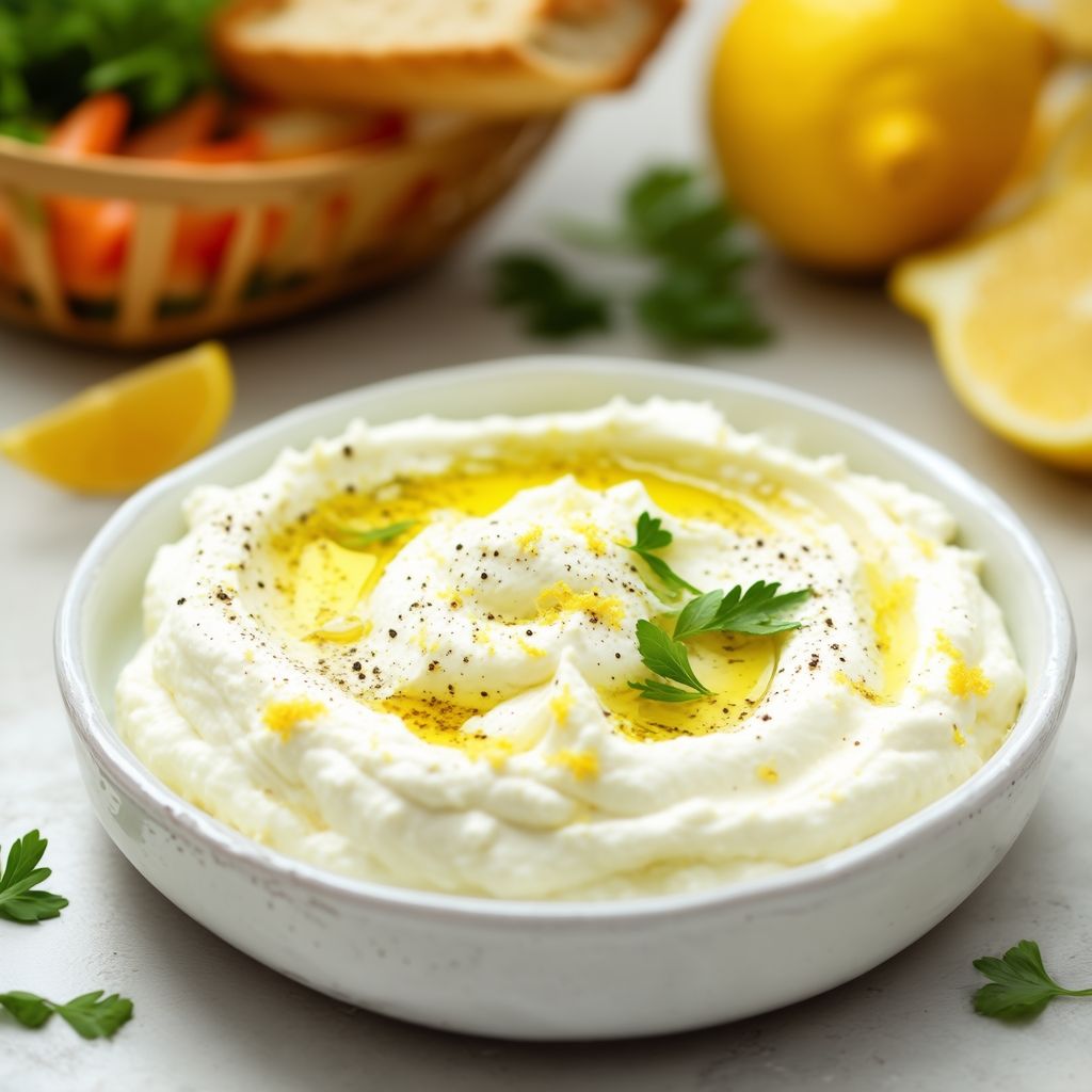 Cremiger geschlagener Feta mit Zitrone und Kräutern