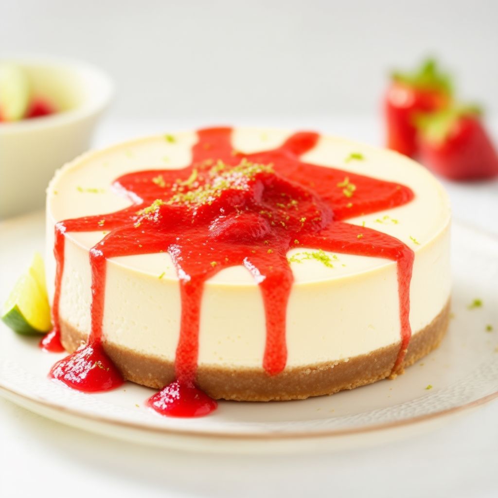 Limettenkäsekuchen mit Erdbeersauce