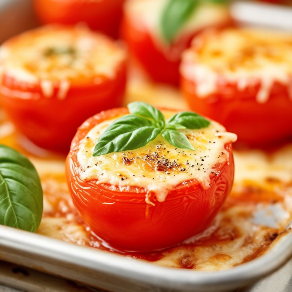 Käse-Basilikum überbackene Tomaten
