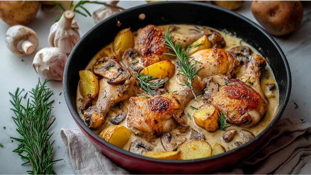 Hähnchen in Champignon‑Weißweinsoße