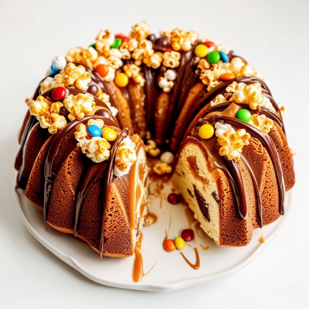 Caramel Popcorn Treat Bundt Cake