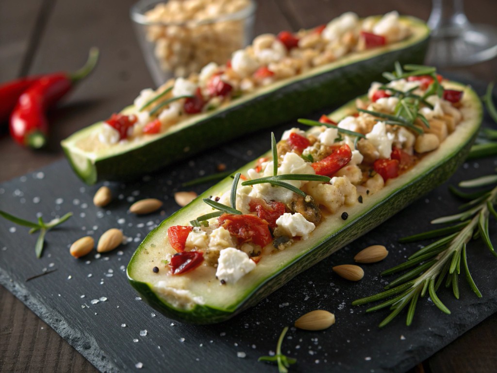 Zucchini‑Schiffchen mit Schafskäse