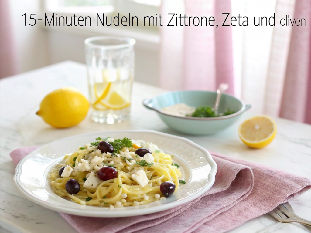 15‑Minuten Nudeln mit Zitrone, Feta und Oliven