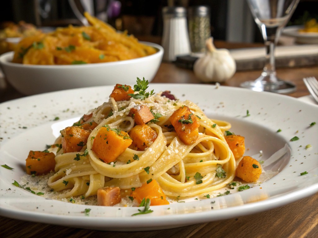 Butternut Squash Carbonara with Crispy Garlic