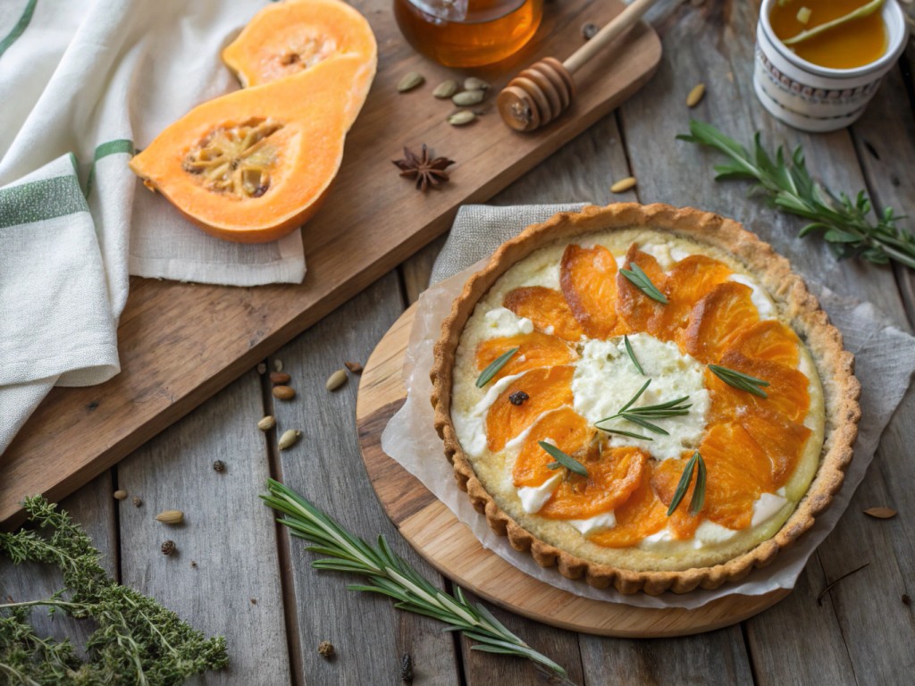 Quick Pumpkin Goat Cheese Tart with Honey & Rosemary