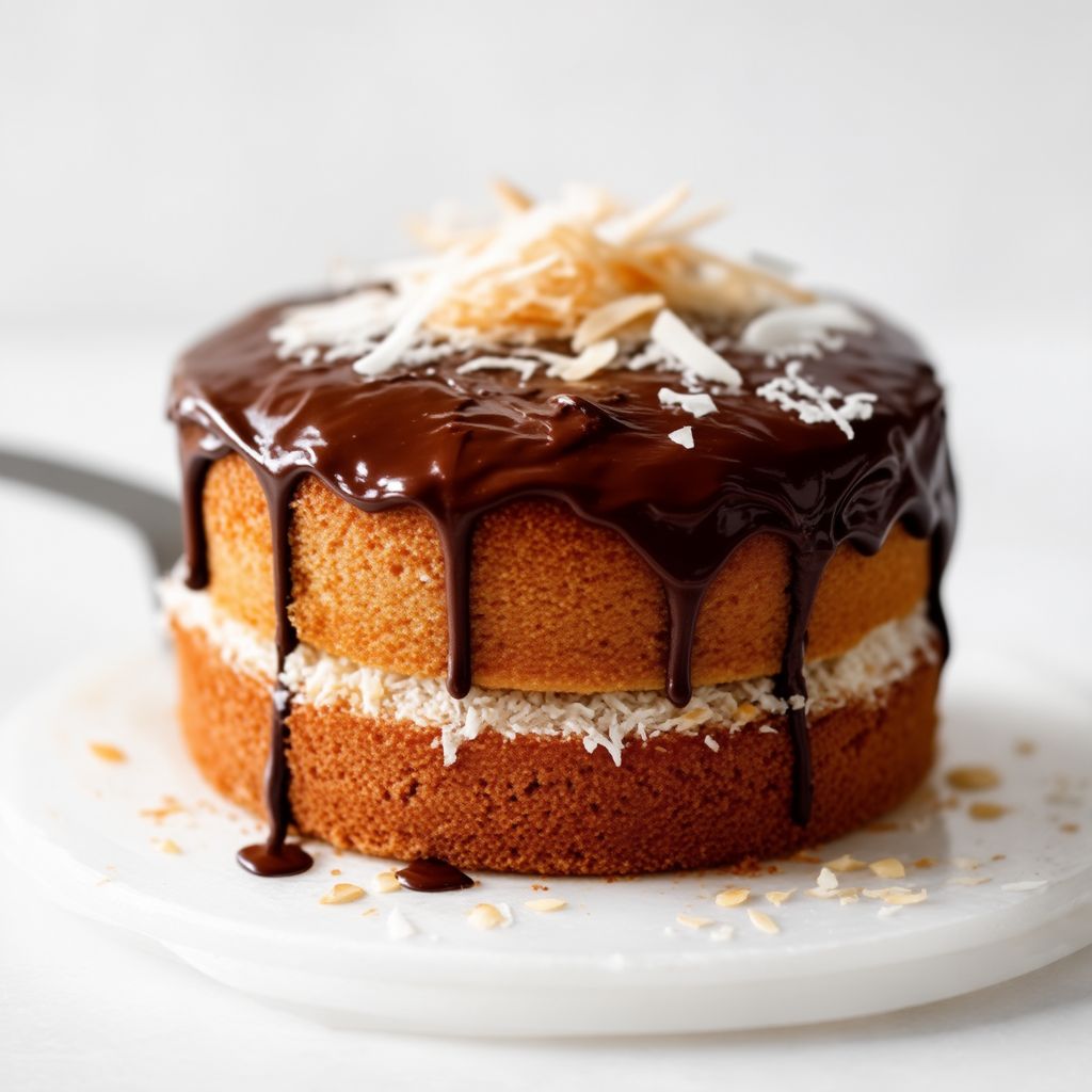 Kokos-Mandel-Delight-Kuchen mit Schokoladenglasur