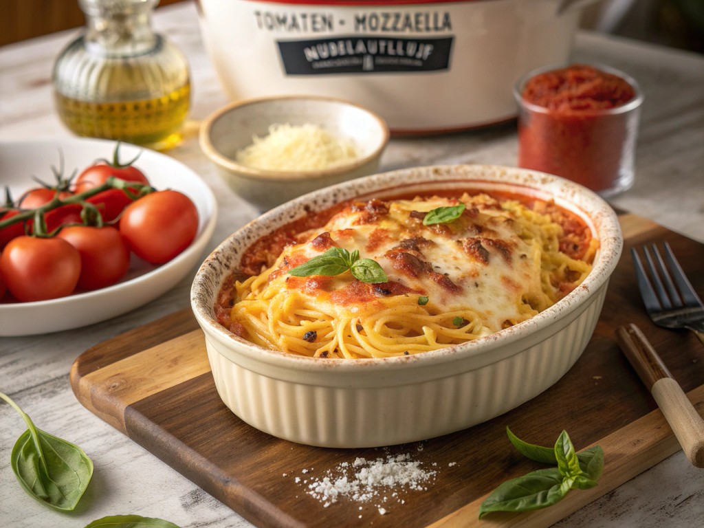 Tomaten-Mozzarella-Nudelauflauf