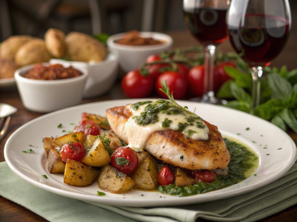 Caprese-Hähnchen mit knusprigen Kartoffeln