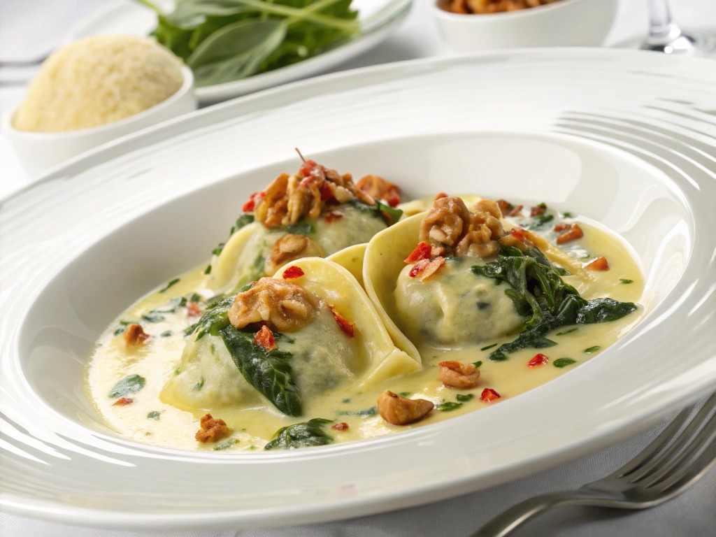 Gefüllte Maxi‑Tortelli in Spinatrahm