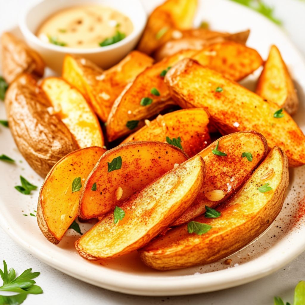 Zesty Baked Potato Wedges with Garlic Dip
