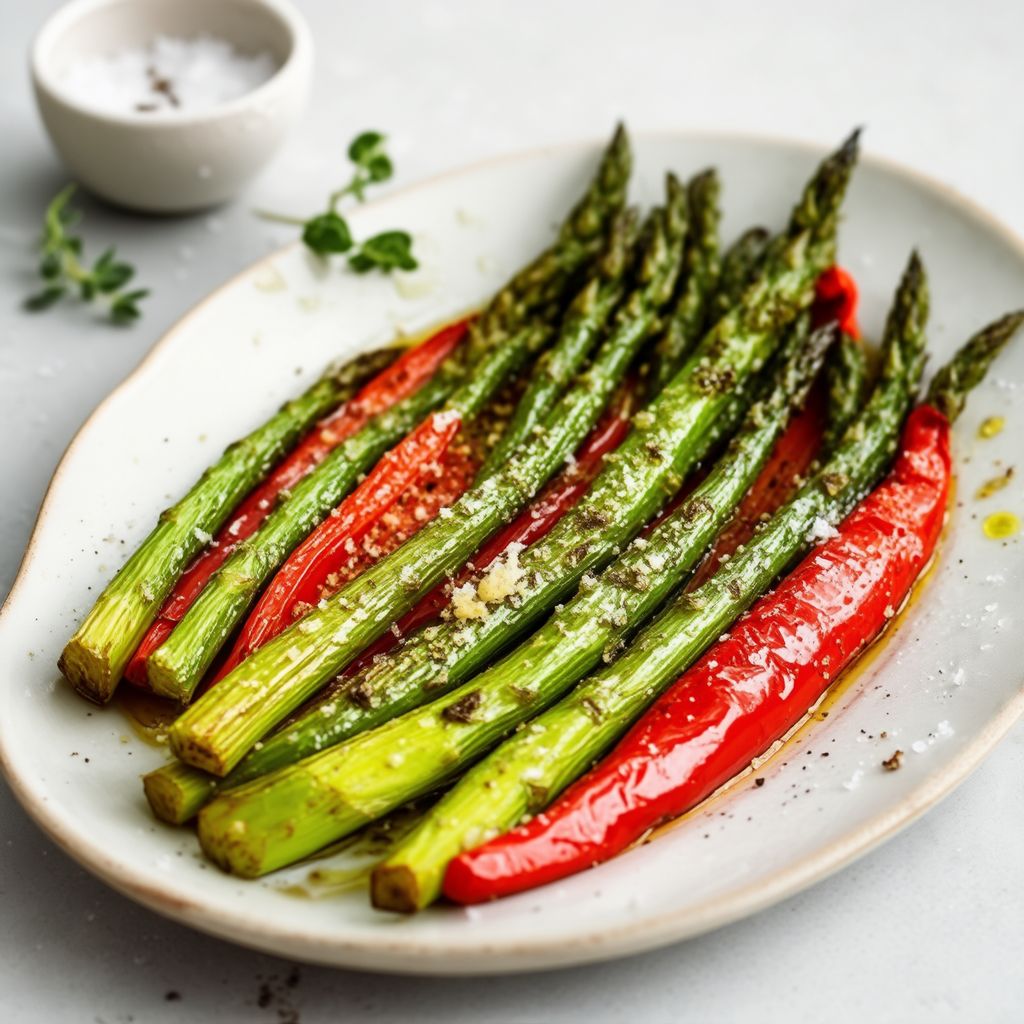 Asparagi Arrosto all'Aglio con Peperoni
