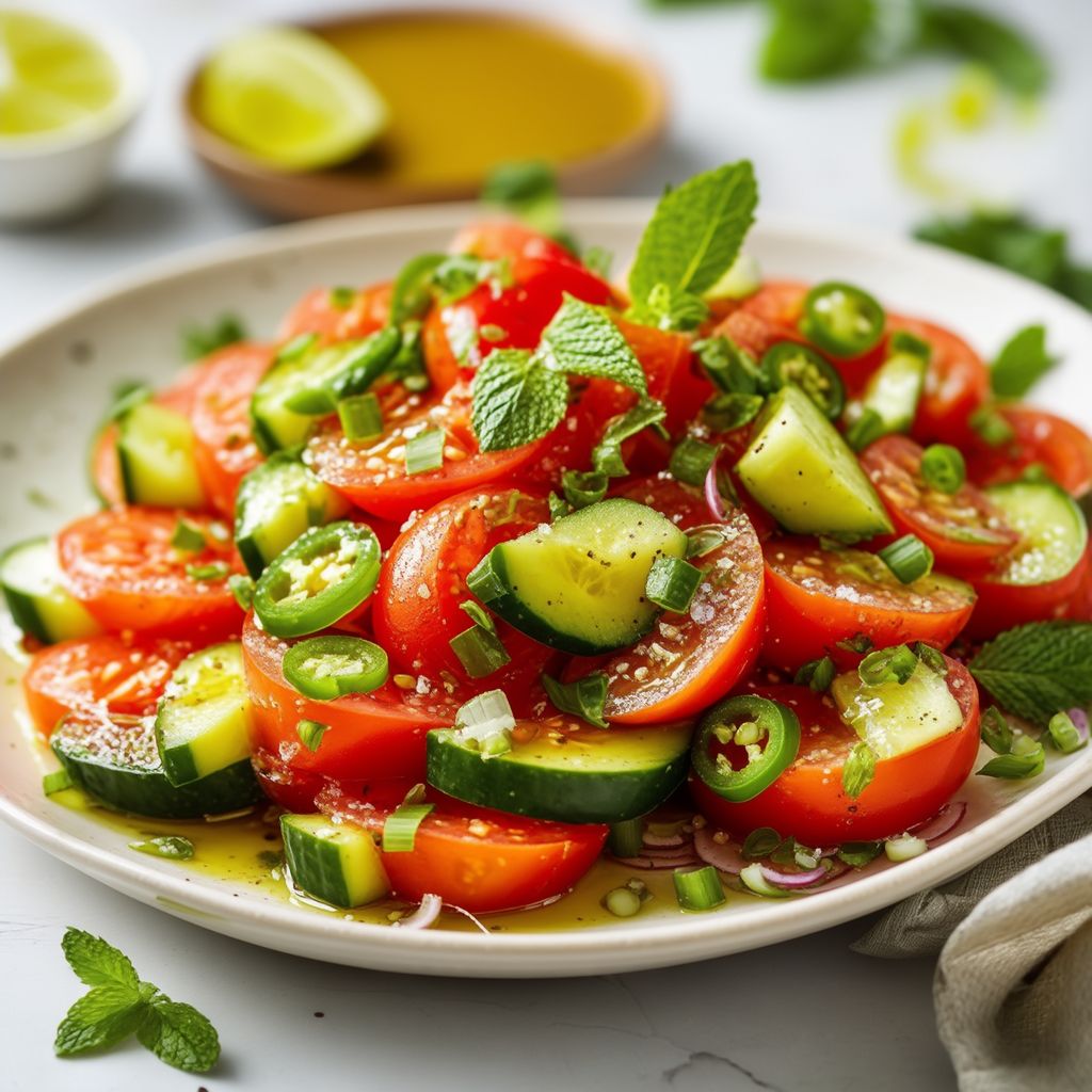 Erfrischender persischer Tomaten- und Gurkensalat