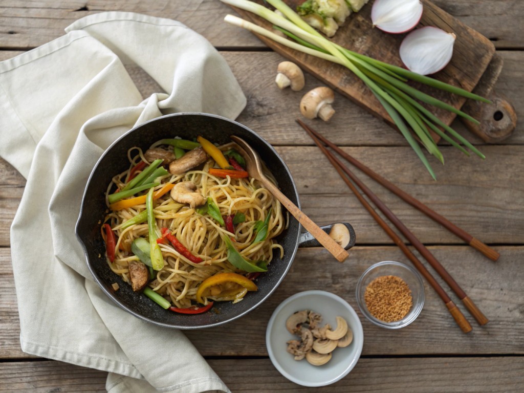 Asia-Nudelpfanne mit Zitronengras