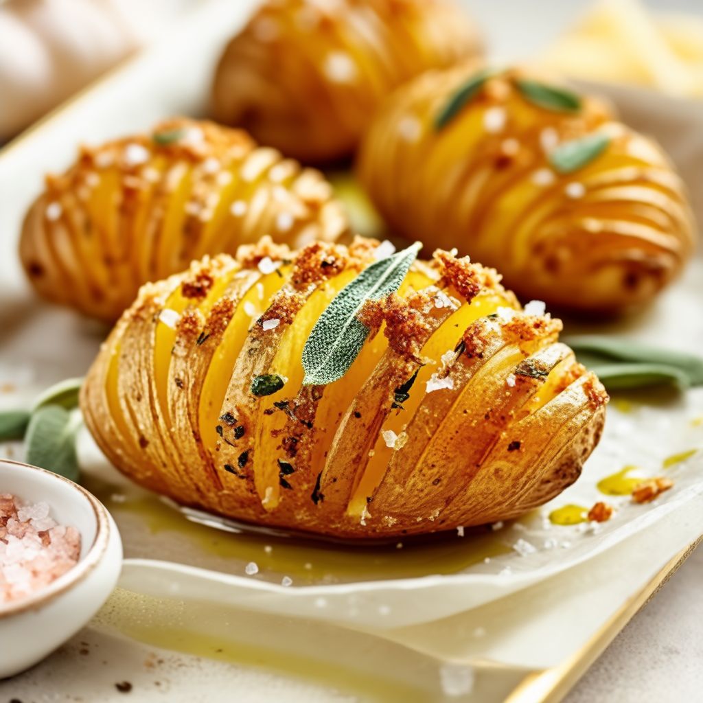 Goldene Kräuterkruste Hasselback-Kartoffeln