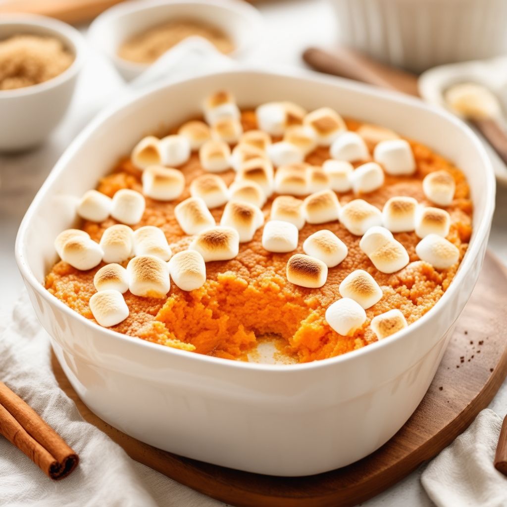 Süßkartoffelauflauf mit geröstetem Marshmallow-Topping