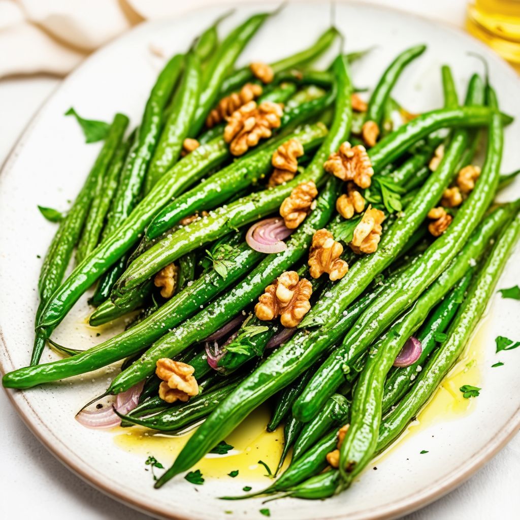 Garlic Roasted Green Beans with Toasted Nuts
