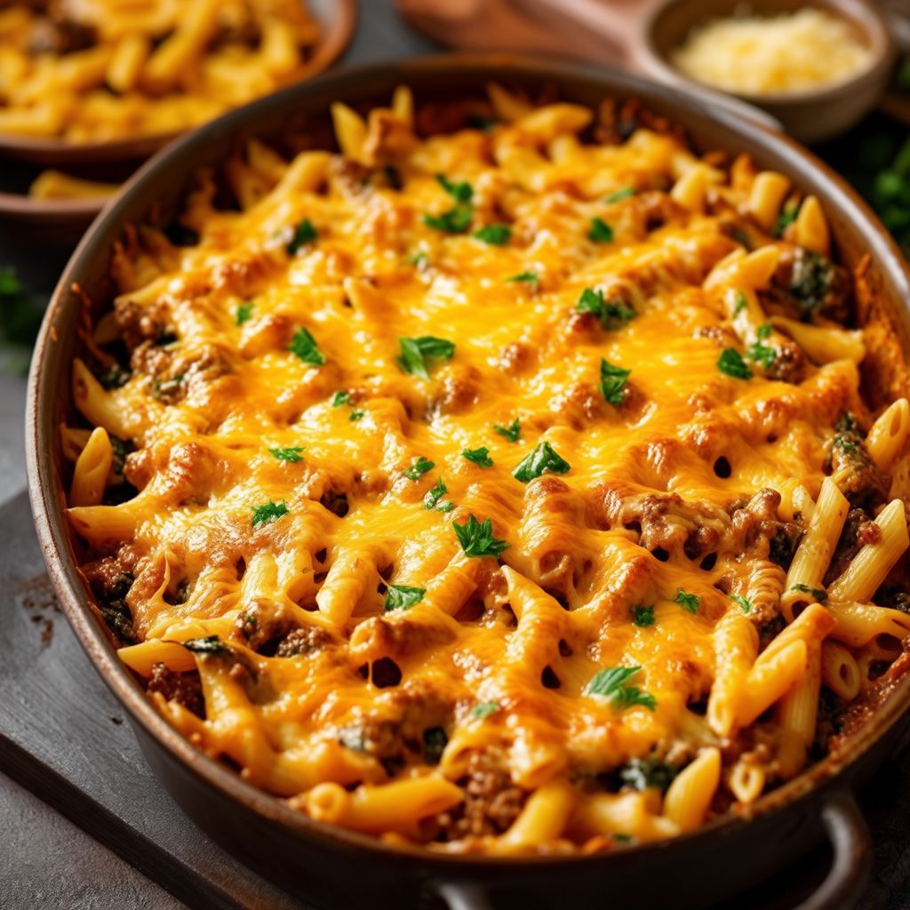Cheesy Spinach and Beef Pasta Bake