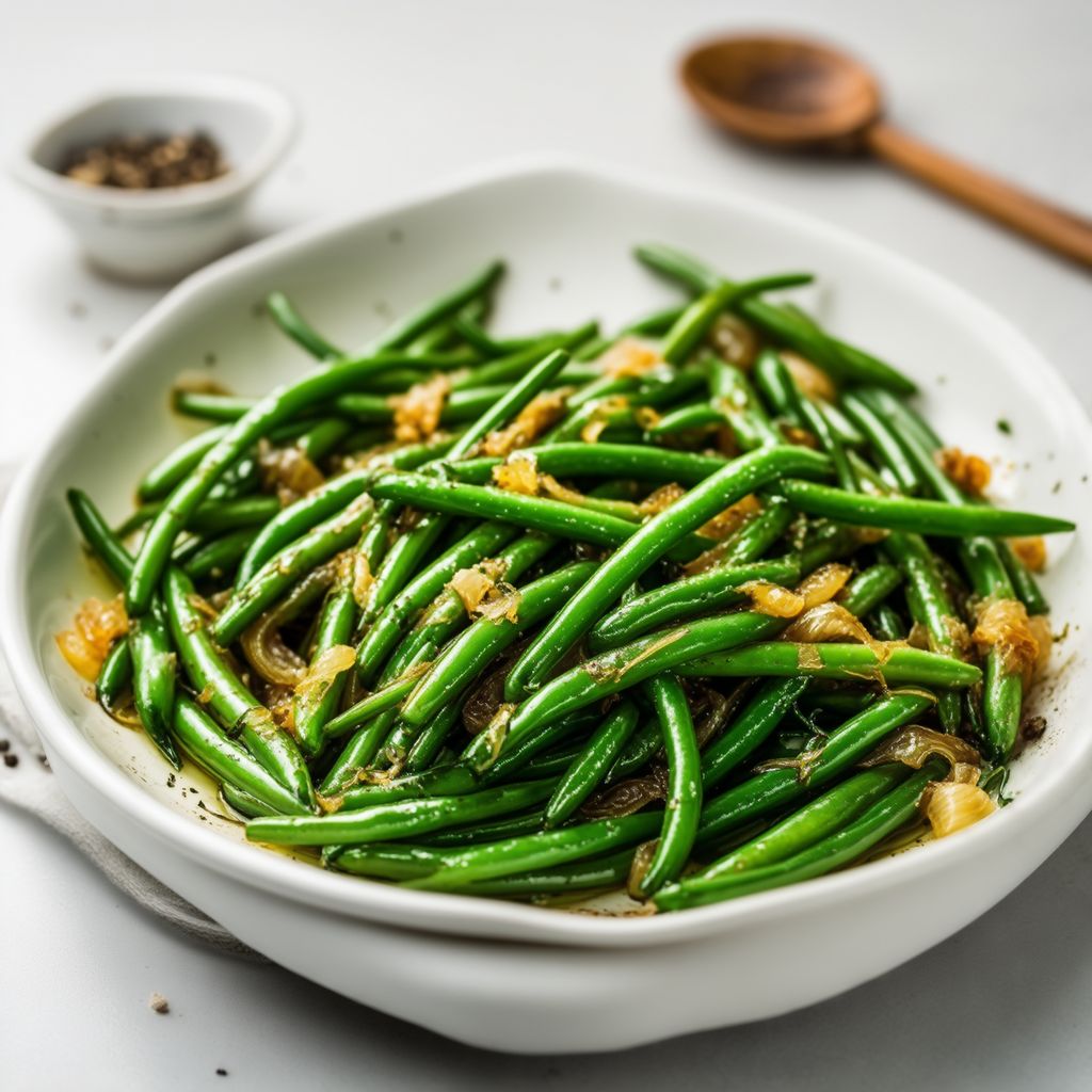 Garlic Butter Green Beans with Caramelized Onions