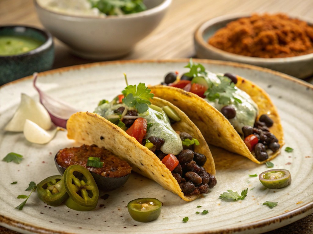 Im Ofen gebackene knusprige Schwarze-Bohnen-Tacos