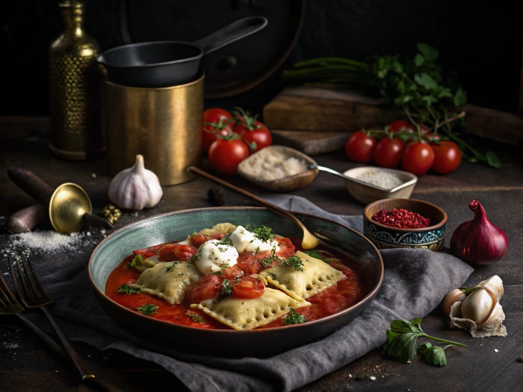 Maultaschen mit Tomaten und Frischkäse