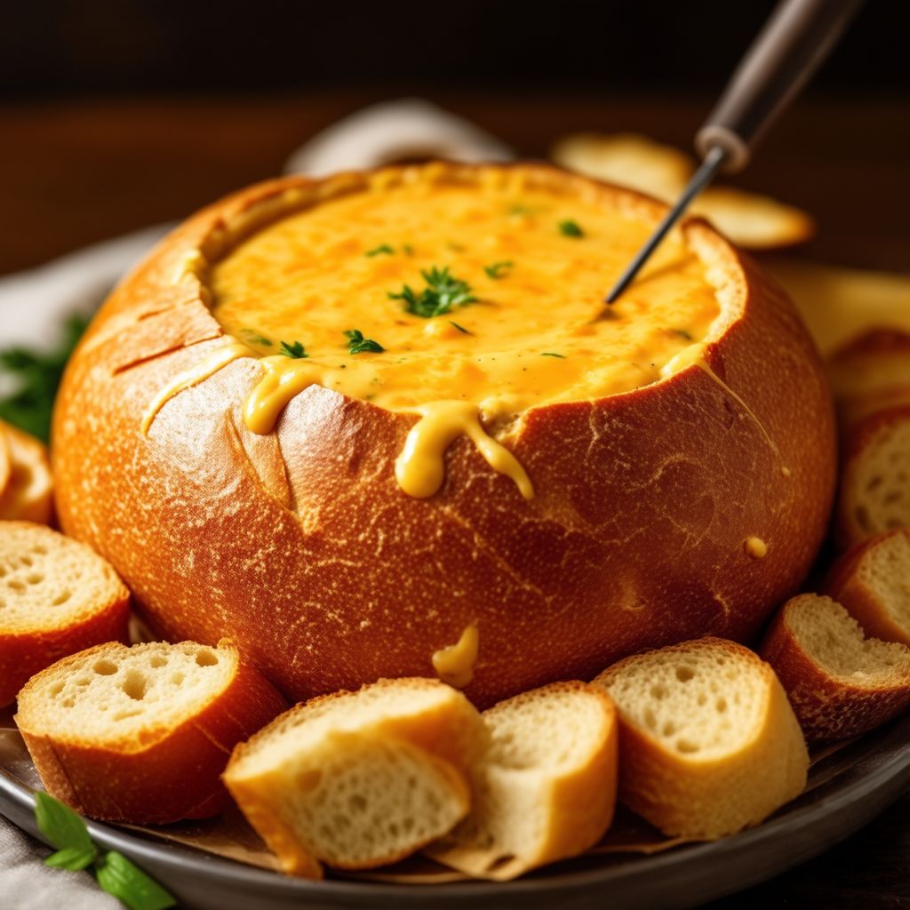 Cheesy Beer Fondue in Sourdough Bowl