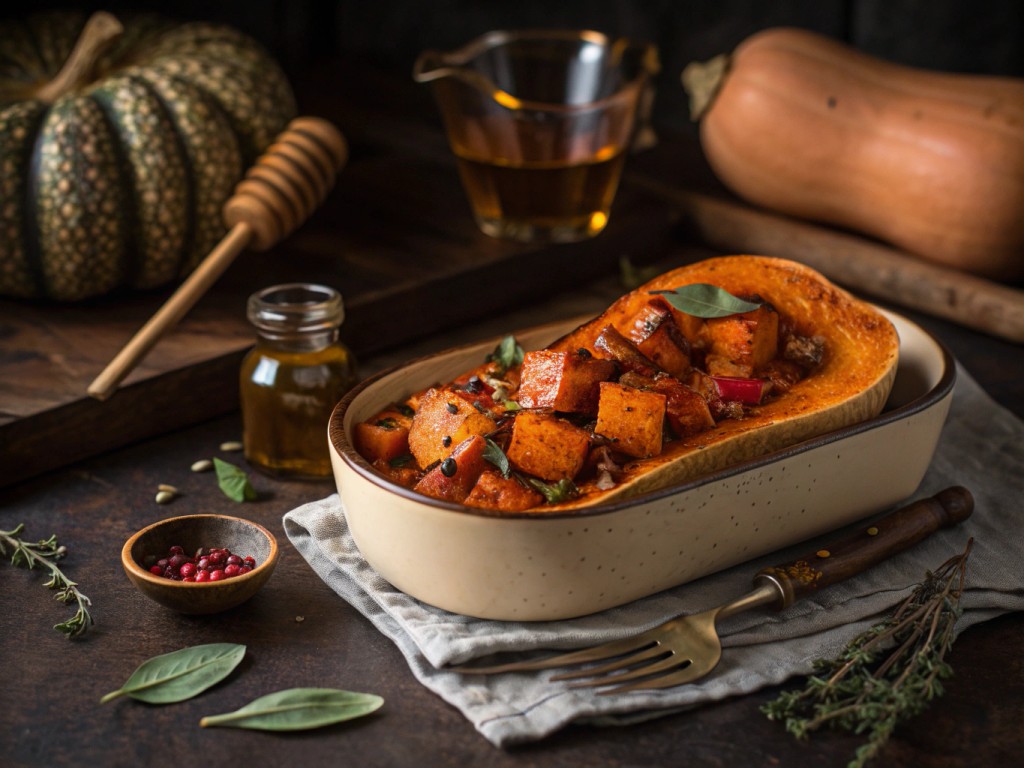 Gebratene Butternuss mit brauner Butter, Chili, Honig und Salbei