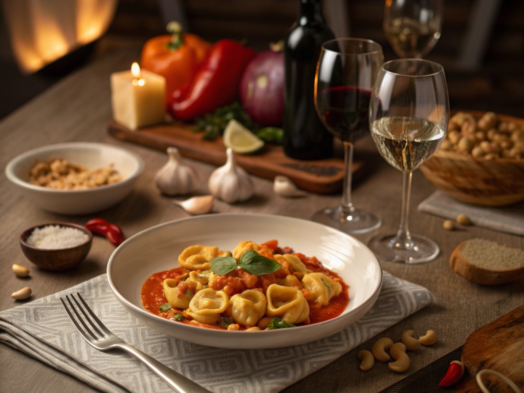 Tortellini mit Paprika‑Cashew‑Soße
