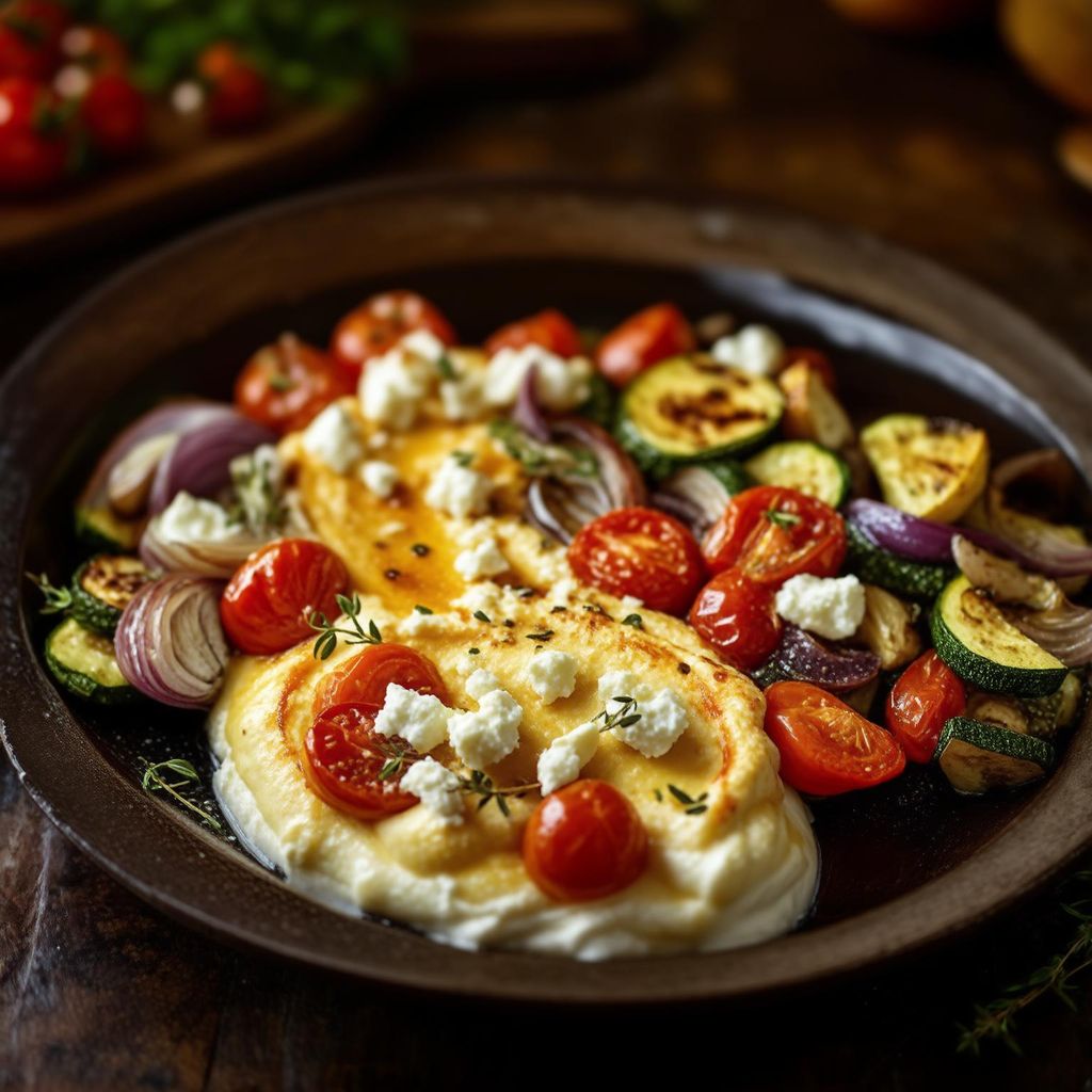 Geschlagener Hüttenkäse und Ofengemüse (vegetarisch)