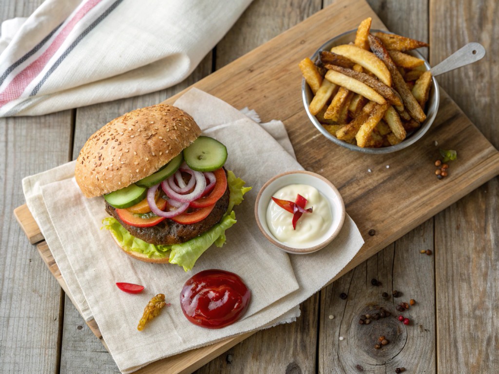 Baumis Burger mit selbstgemachten Pommes