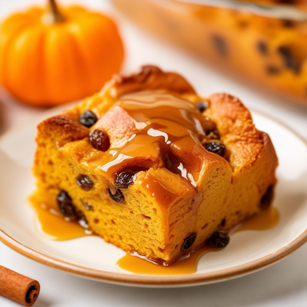 Kürbisgewürz-Brotpudding mit Vanillesoße