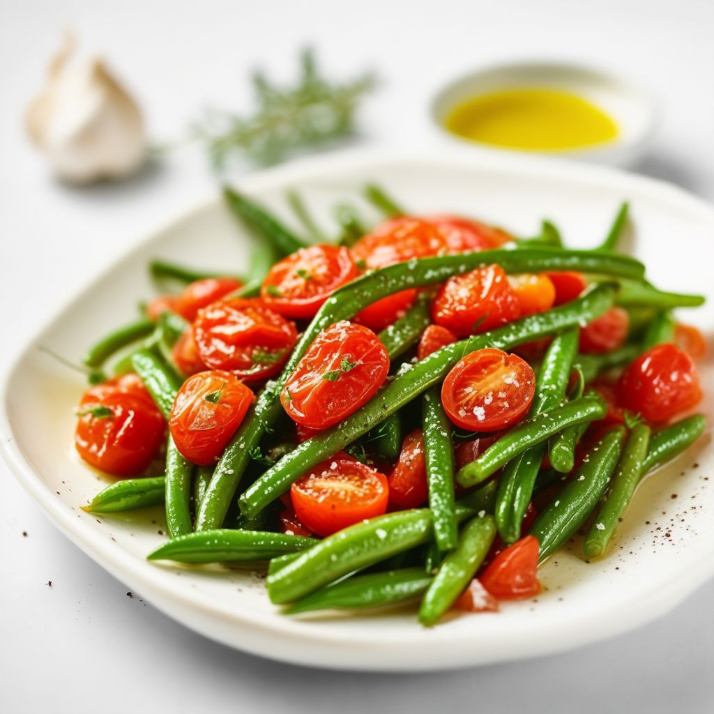 Knoblauch-infused grüne Bohnen mit Tomaten-Medley