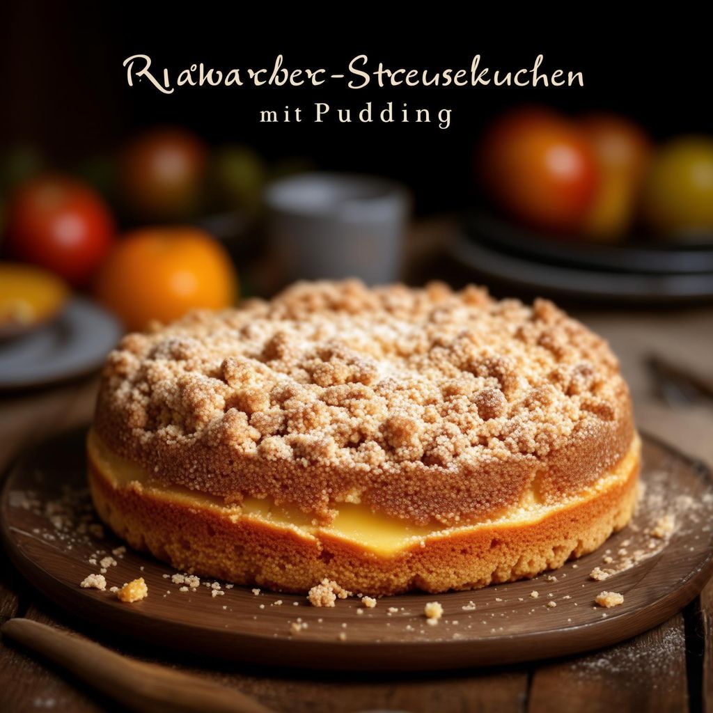 Rhabarber-Streuselkuchen mit Pudding