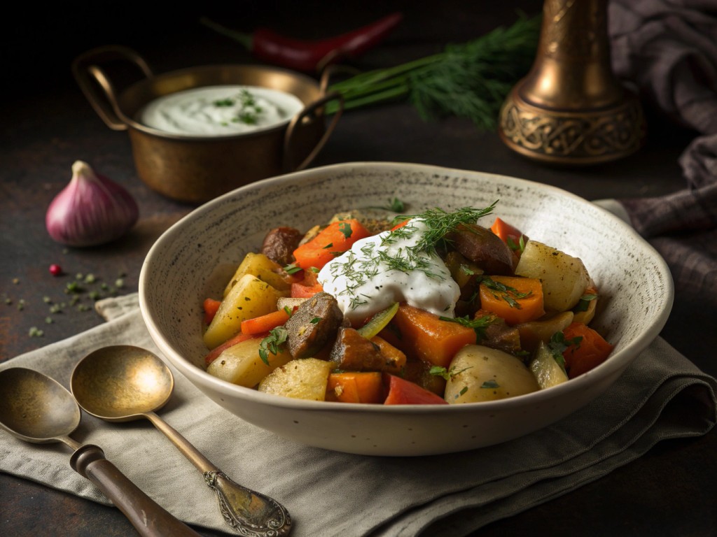 Omas Kartoffelgulasch mit Dill‑Joghurt