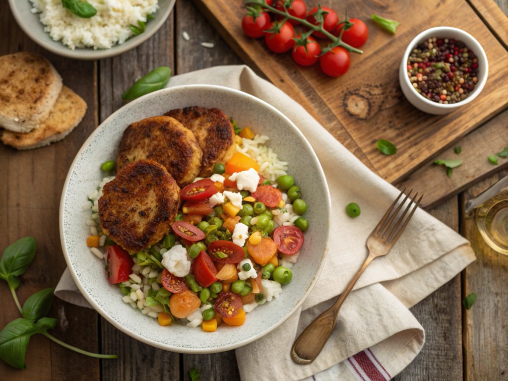 Reisbratlinge mit warmem Gemüsesalat