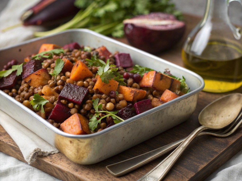 Lauwarmer Linsensalat vom Blech