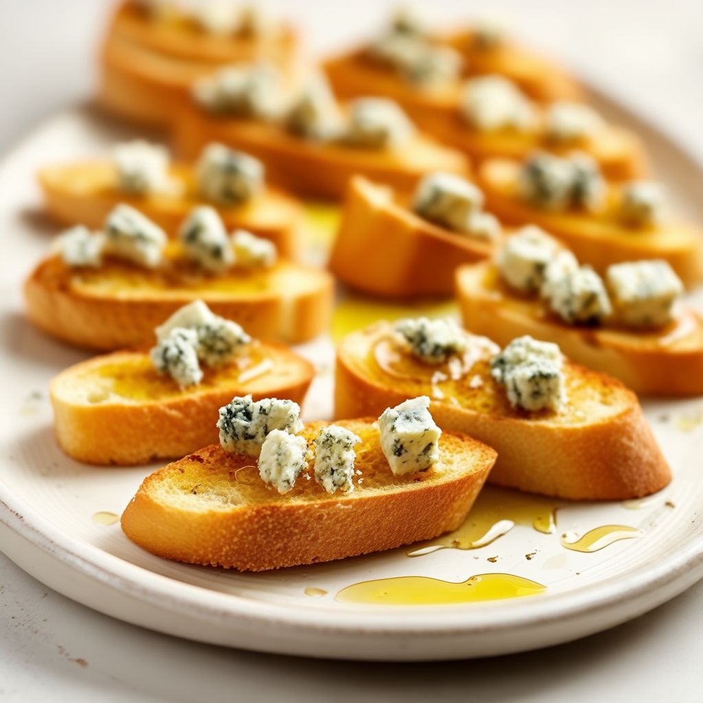 Geröstete Crostini mit Blauschimmelkäse und Honig