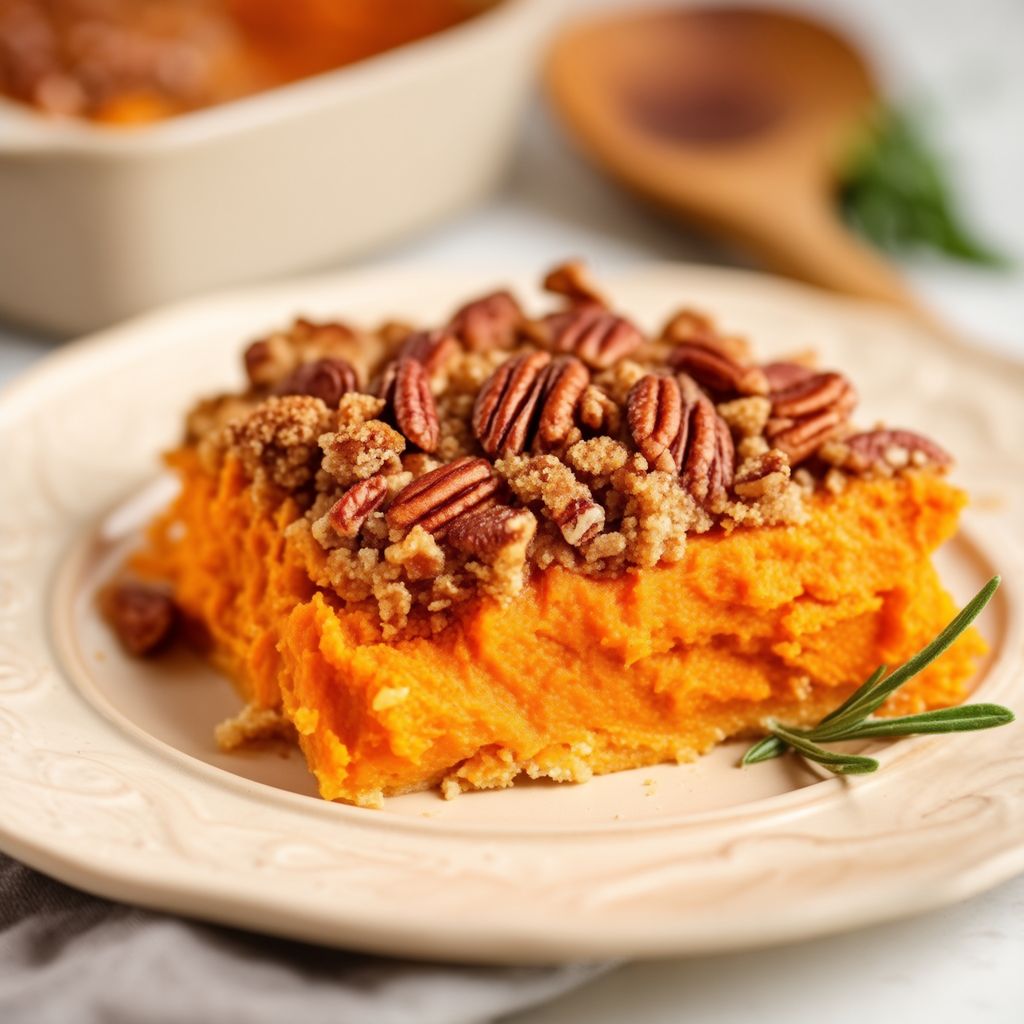 Sweet Potato Casserole with Crunchy Pecan Topping